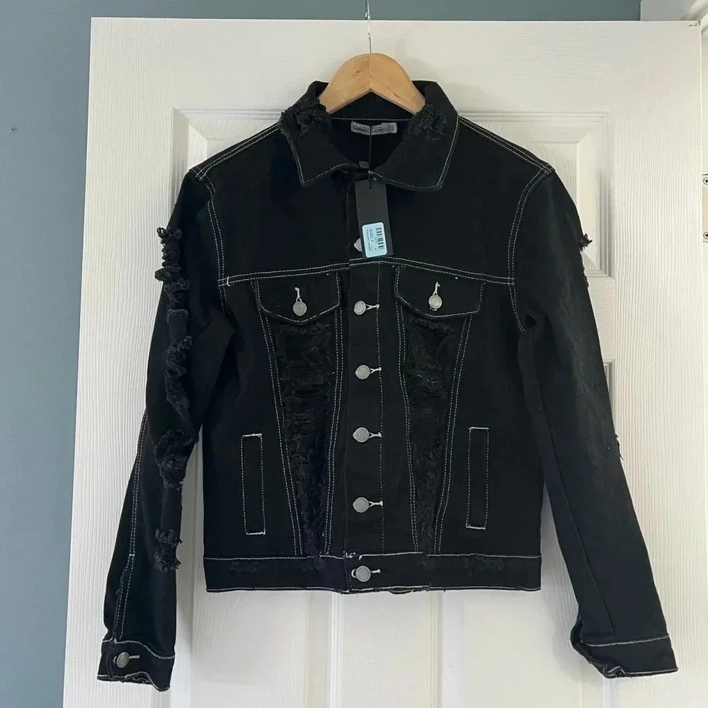 Carmar Jean Jacket Black Thrashed Grunge Distressed Frayed Size Small NWT
